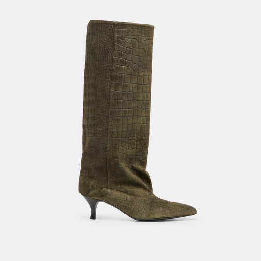 Dolce Vita Roxla Olive Croco Embossed Leather Boots