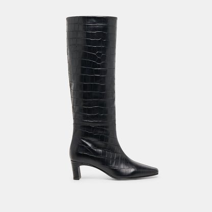 Dolce Vita Trixi Noir Croco Embossed Leather Boots