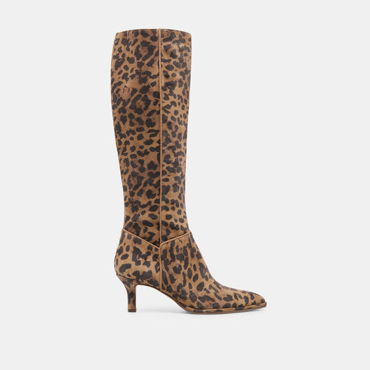 Dolce Vita Aldy Brown Leopard Printed Suede Wide Calf Boots