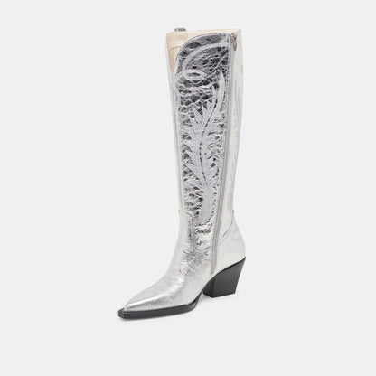 Dolce Vita RYATT WIDE CALF BOOTS SILVER DISTRESSED LEATHER