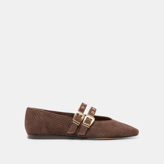 Dolce Vita Baylee Grommet Dk Brown Perforated Suede Ballet Flats