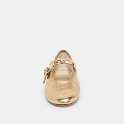 Dolce Vita Relan Gold Distressed Leather Ballet Flats