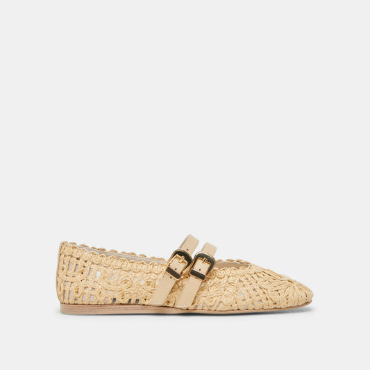 Dolce Vita BAYLEE SUNFLOWER WIDE BALLET FLATS LT NATURAL MACRAME