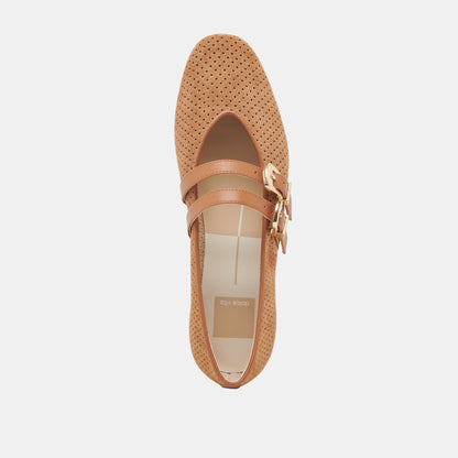 Dolce Vita Baylee Wide Pecan Perforated Suede Ballet Flats