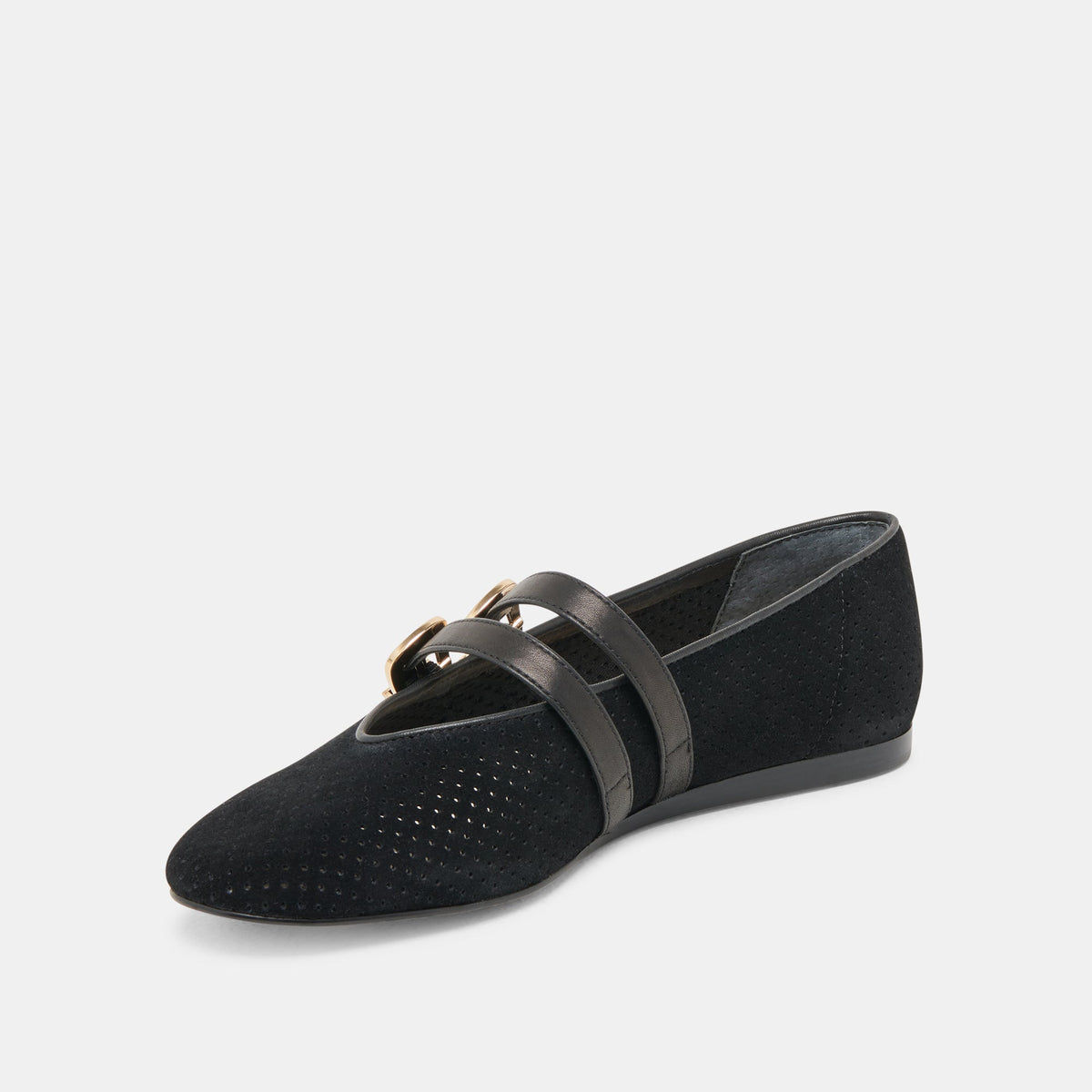 Dolce Vita Baylee Wide Onyx Perforated Suede Ballet Flats