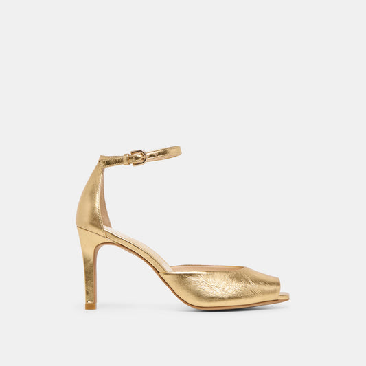 Dolce Vita Serlo Gold Crinkle Patent Heels