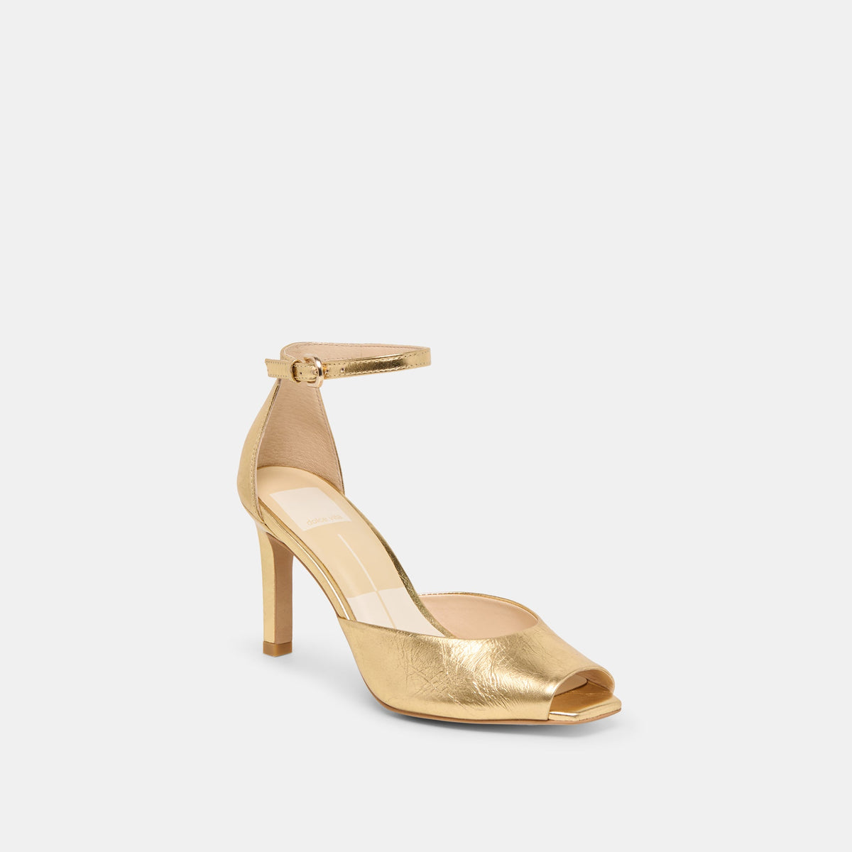 Dolce Vita Serlo Gold Crinkle Patent Heels