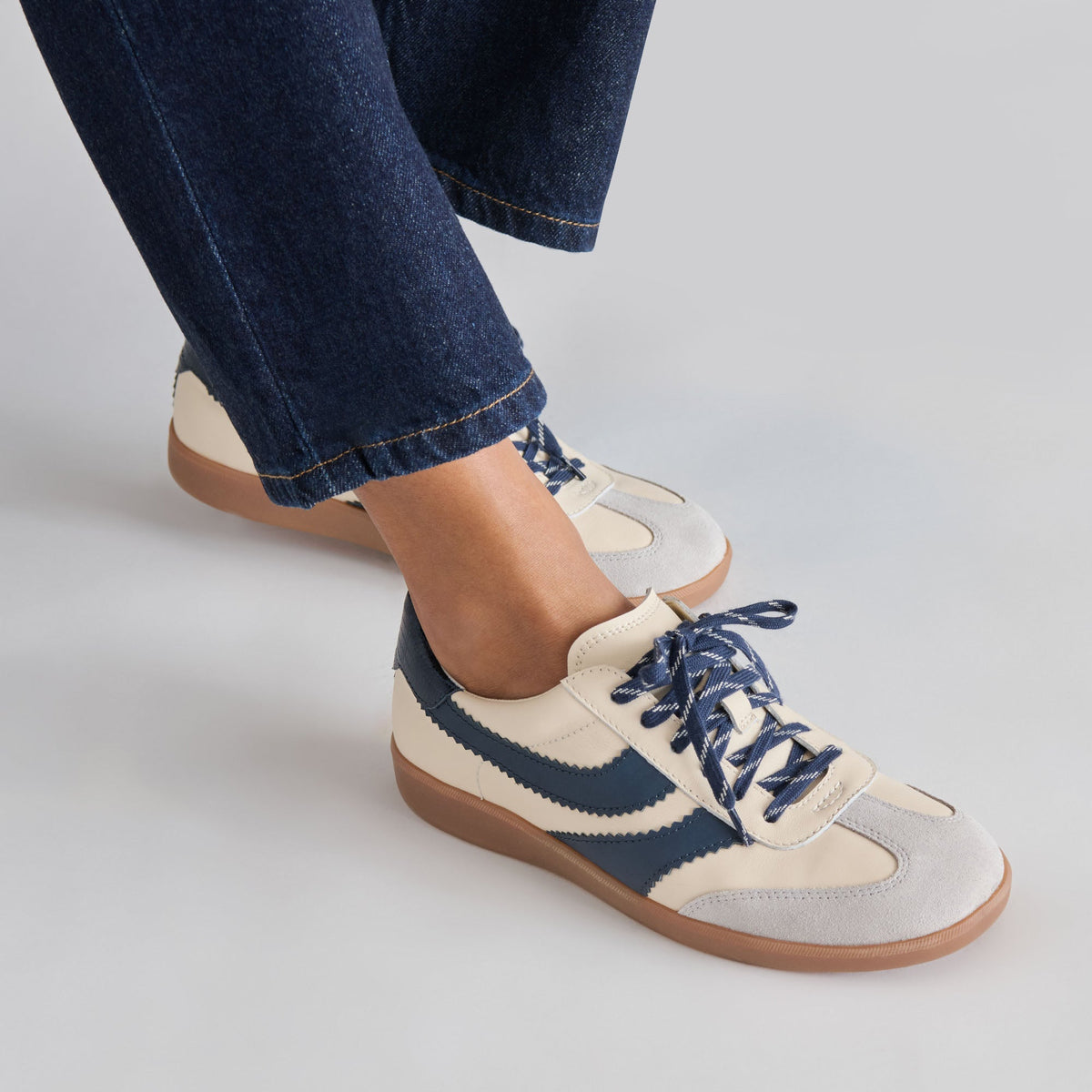 Dolce Vita Merit White Navy Leather Sneakers