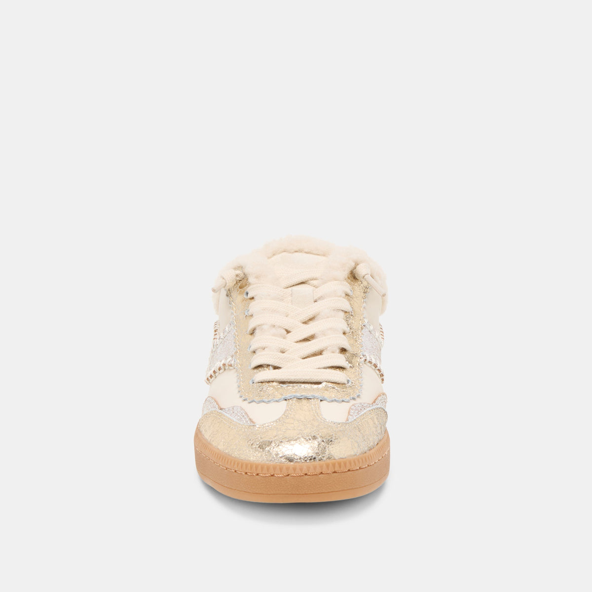 Dolce Vita Notice Slide Plush Silver Gold Crackled Leather Sneakers