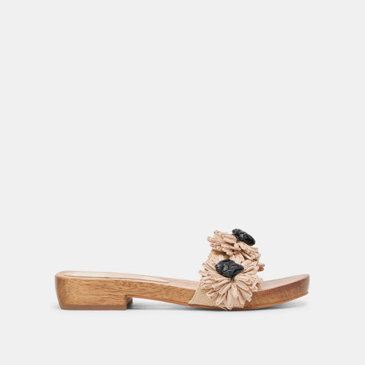 Dolce Vita Ariena Black Natural Floral Raffia Sandals
