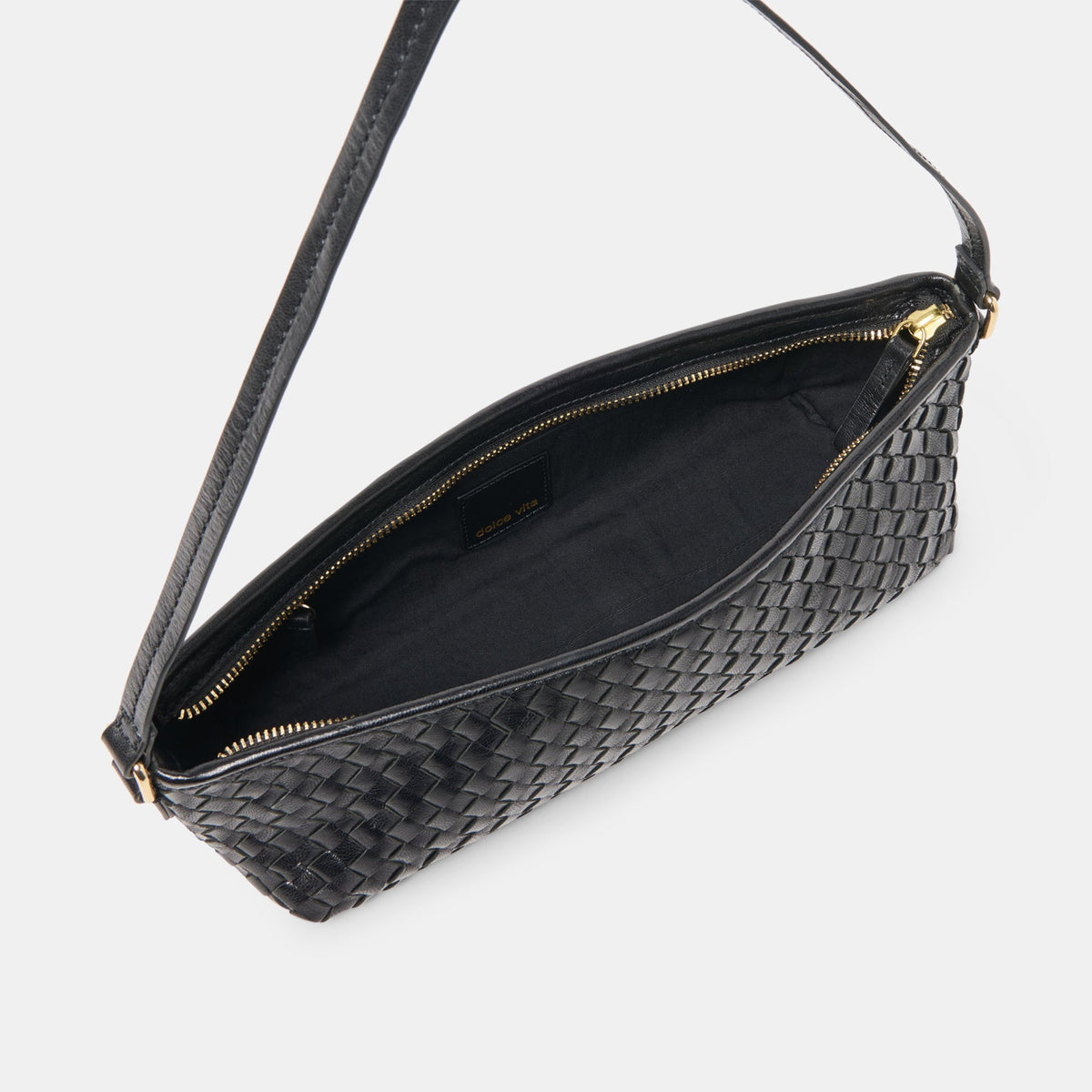 Dolce Vita Savaii Black Woven Leather Shoulder Bag