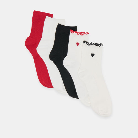 Dolce Vita 5 Pack Embroidered Rib White Black Multi Anklet Socks